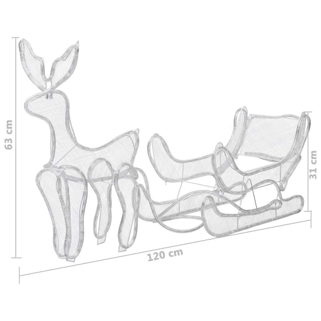 Instalație lumini Crăciun, ren și sanie cu plasă, 432 LED-uri