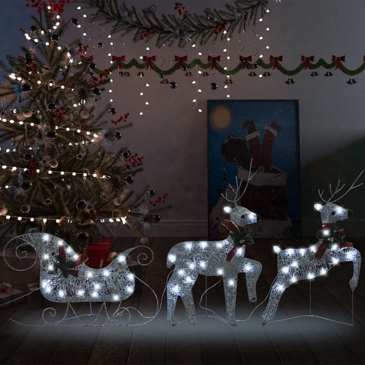 Decor de Crăciun cu reni și sanie, 60 LED-uri argintiu exterior