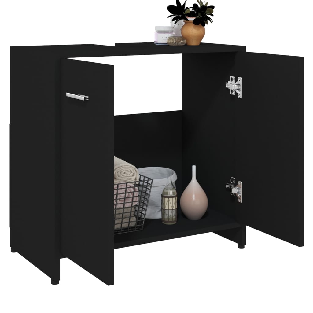 Dulap de baie, negru, 60x33x61 cm, lemn prelucrat