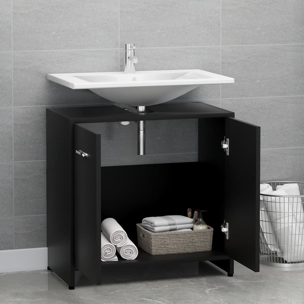 Dulap de baie, negru, 60x33x61 cm, lemn prelucrat