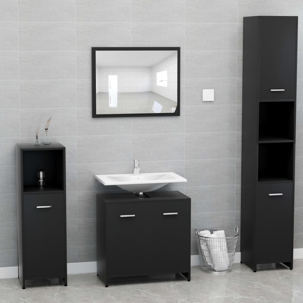 Dulap de baie, negru, 60x33x61 cm, lemn prelucrat