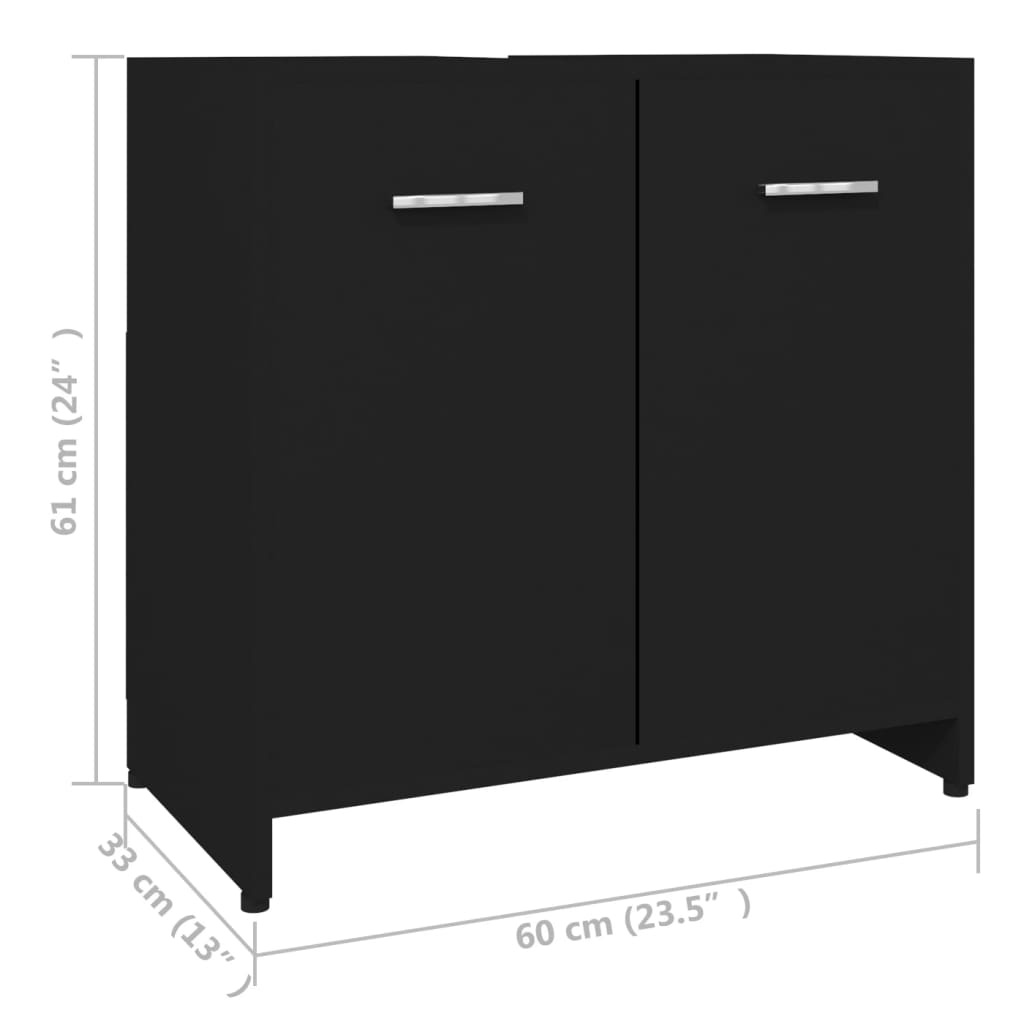 Dulap de baie, negru, 60x33x61 cm, lemn prelucrat