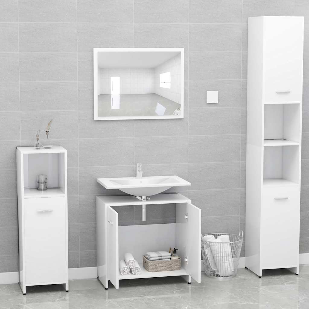 Set de mobilier de baie, alb, lemn prelucrat