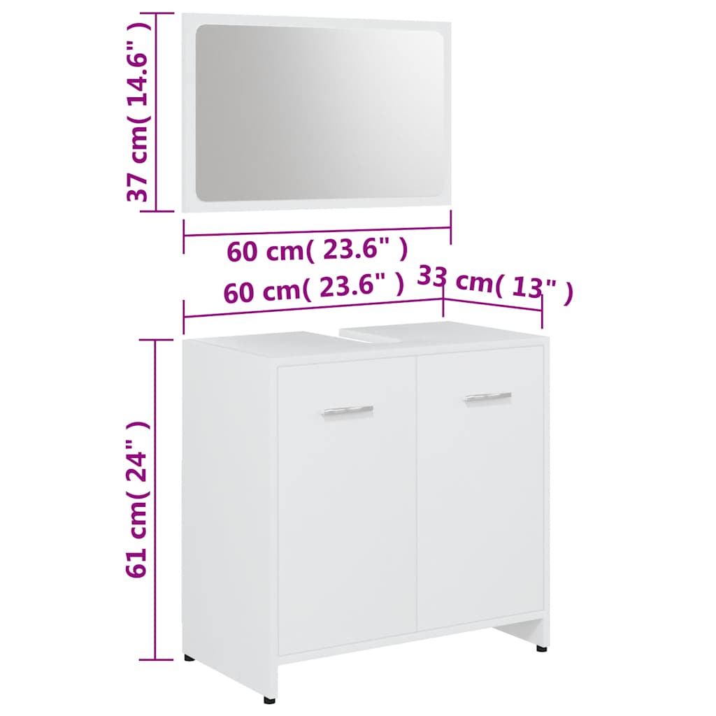Set de mobilier de baie, alb, lemn prelucrat