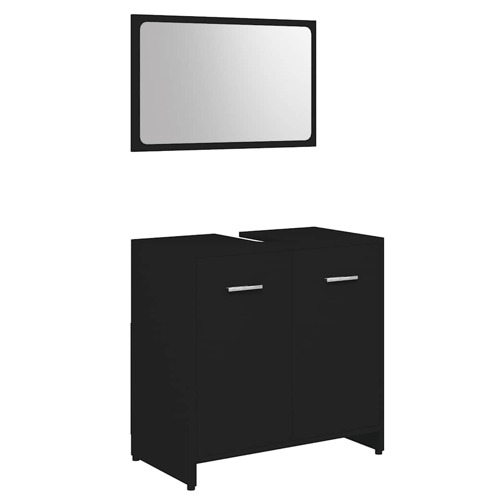 Set de mobilier de baie, negru, lemn prelucrat