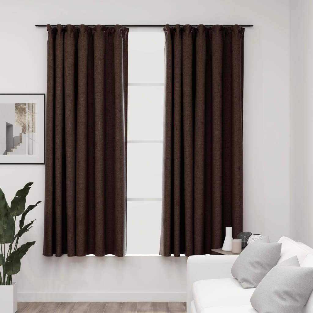 Draperii opace aspect in, cârlige, 2 buc. gri taupe, 140x175 cm