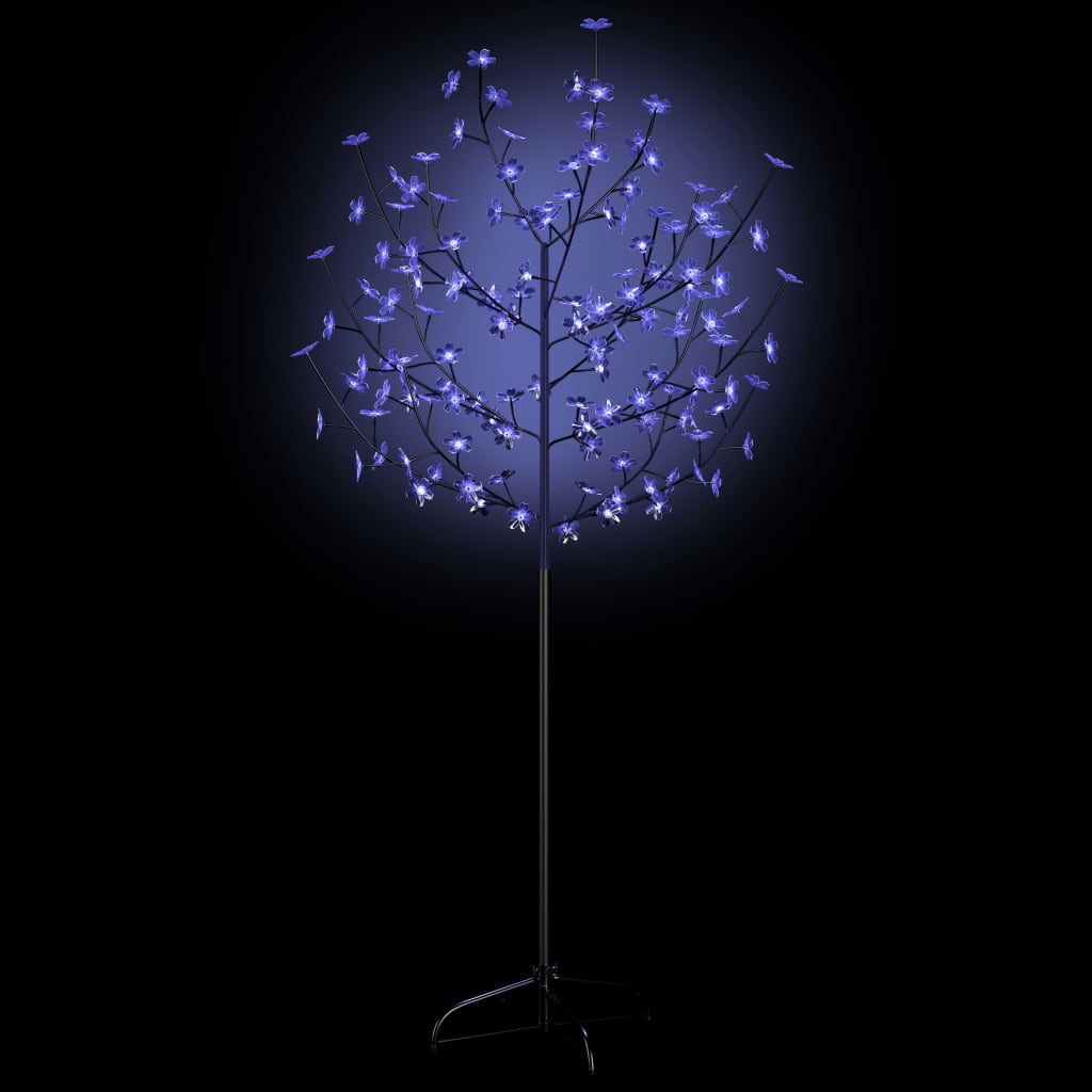 Pom Crăciun, 120 LED-uri lumină albastră, flori de cireș 150 cm