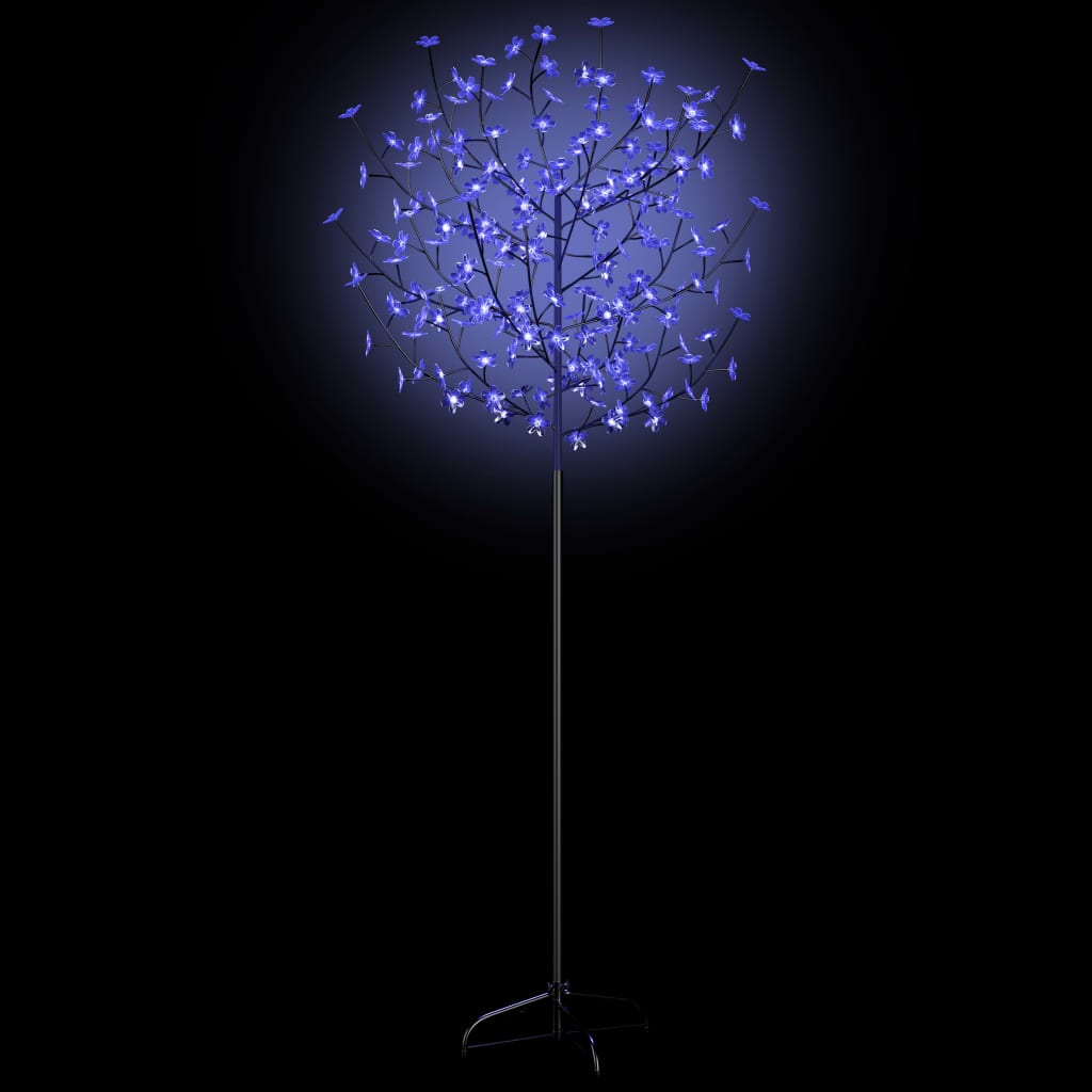 Pom Crăciun, 200 LED-uri lumină albastră, flori de cireș 180 cm