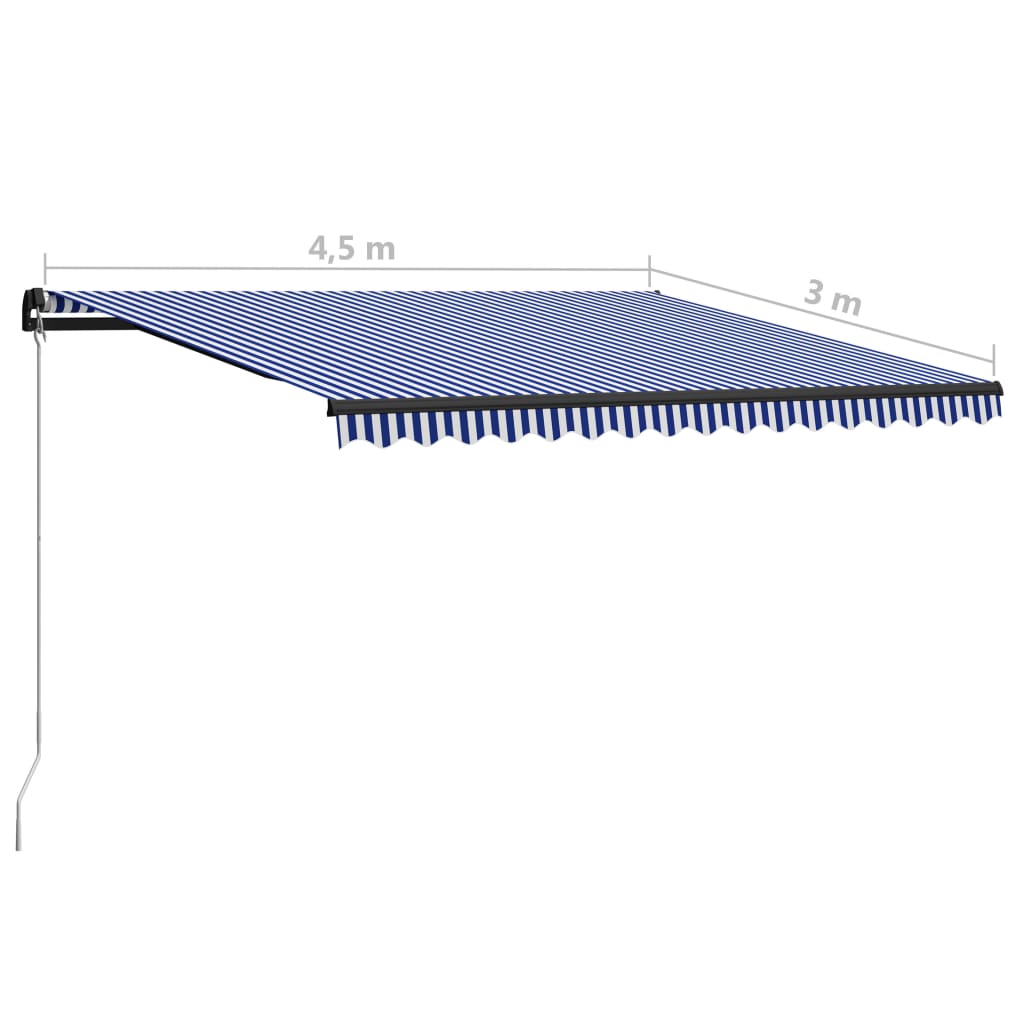 Copertină retractabilă manual, albastru și alb, 450x300 cm