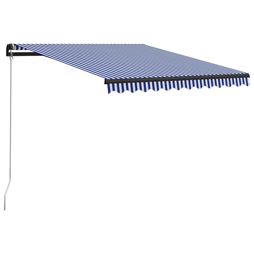 Copertină retractabilă manual cu LED, albastru/alb, 300x250 cm