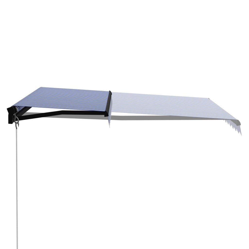 Copertină retractabilă manual cu LED, albastru/alb, 300x250 cm