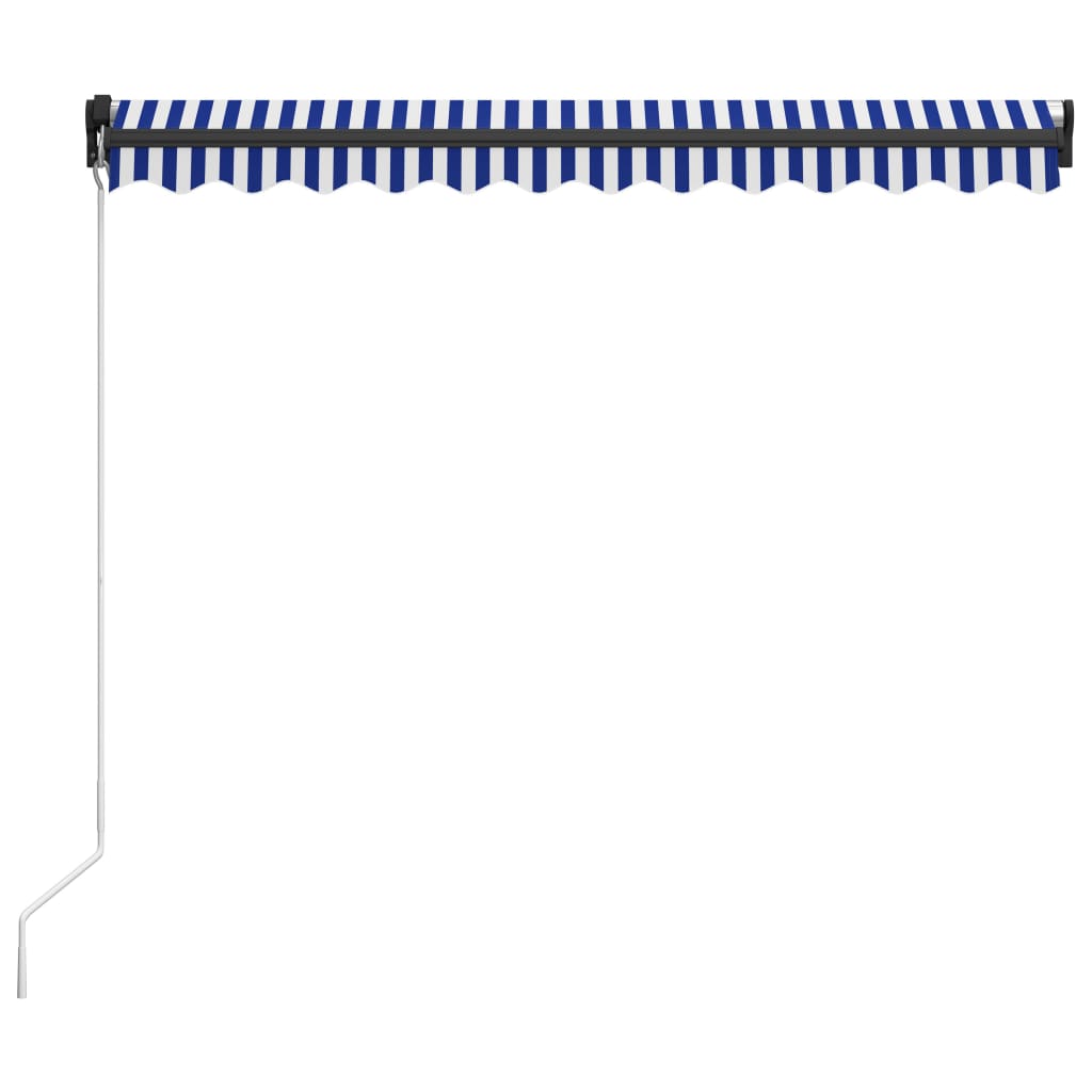 Copertină retractabilă manual cu LED, albastru/alb, 300x250 cm