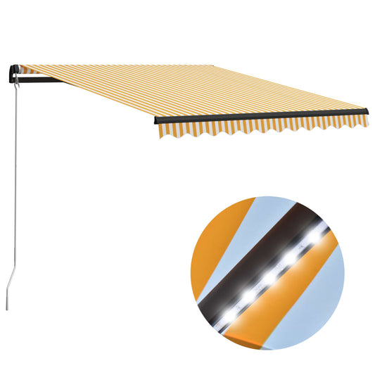 Copertină retractabilă manual cu LED, galben/alb, 300 x 250 cm