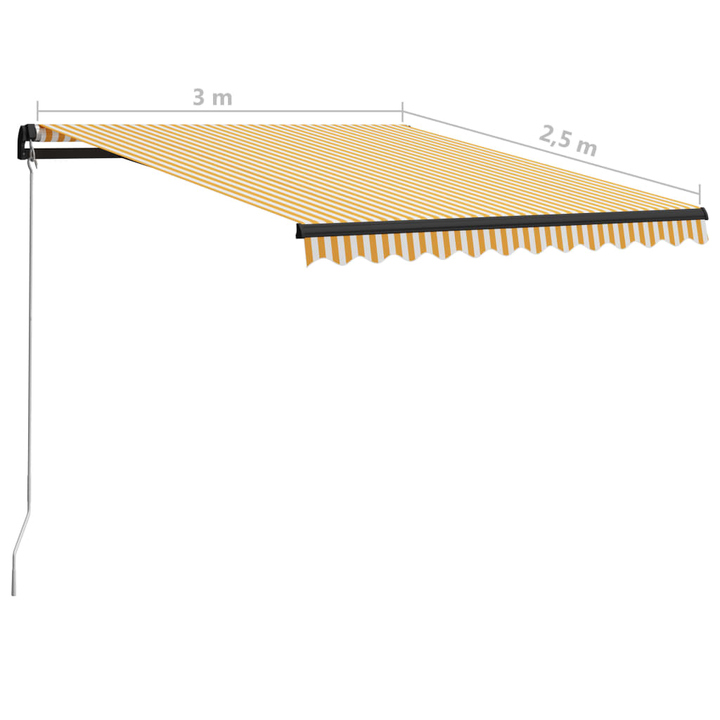 Copertină retractabilă manual cu LED, galben/alb, 300 x 250 cm