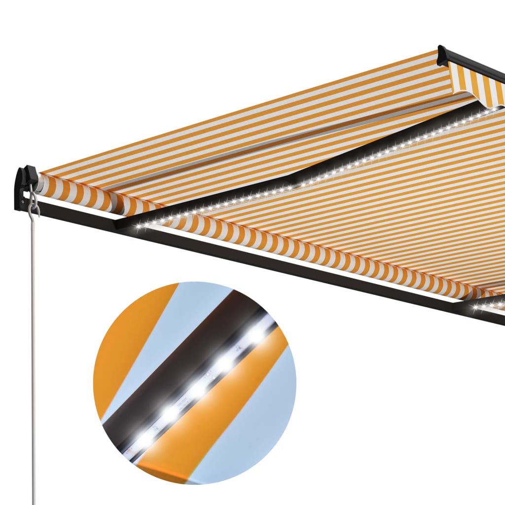 Copertină retractabilă manual cu LED, galben/alb, 300 x 250 cm