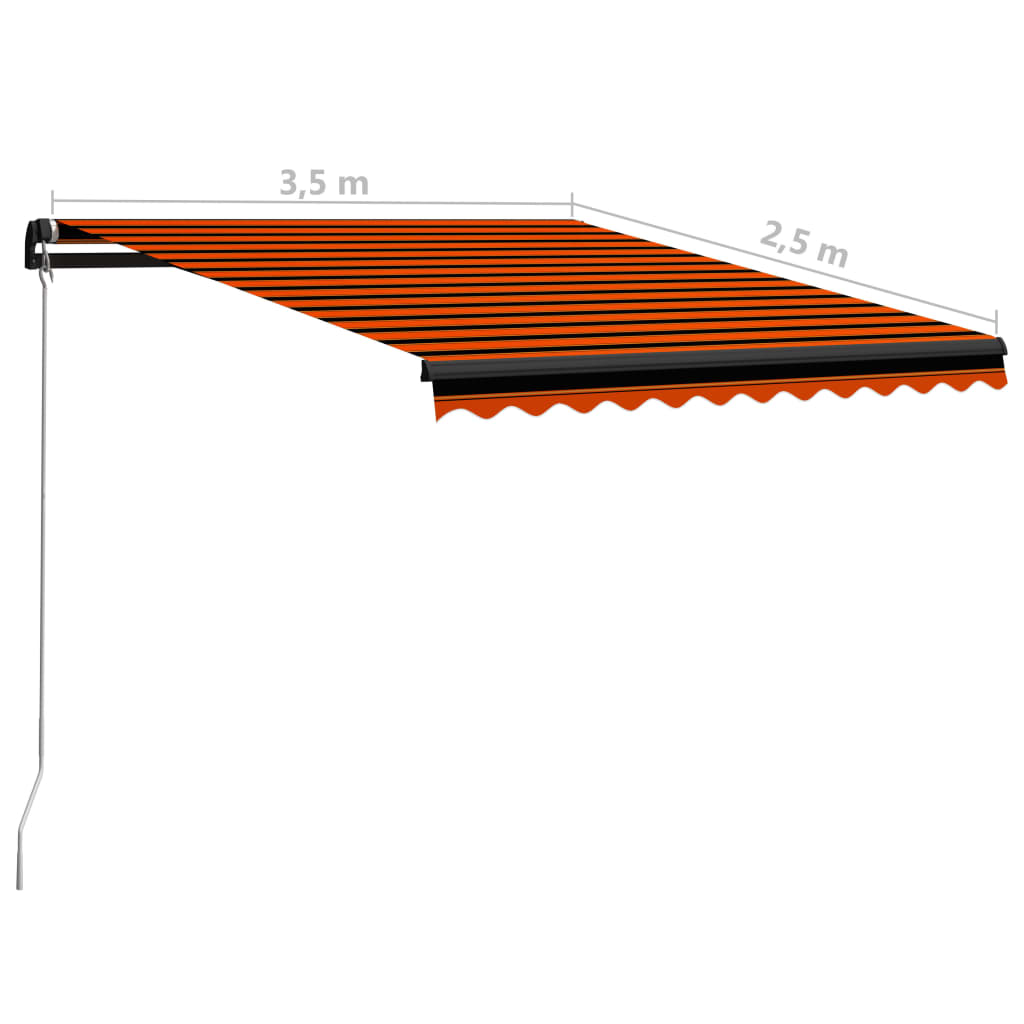 Copertină retractabilă manual LED, portocaliu/maro, 350x250 cm