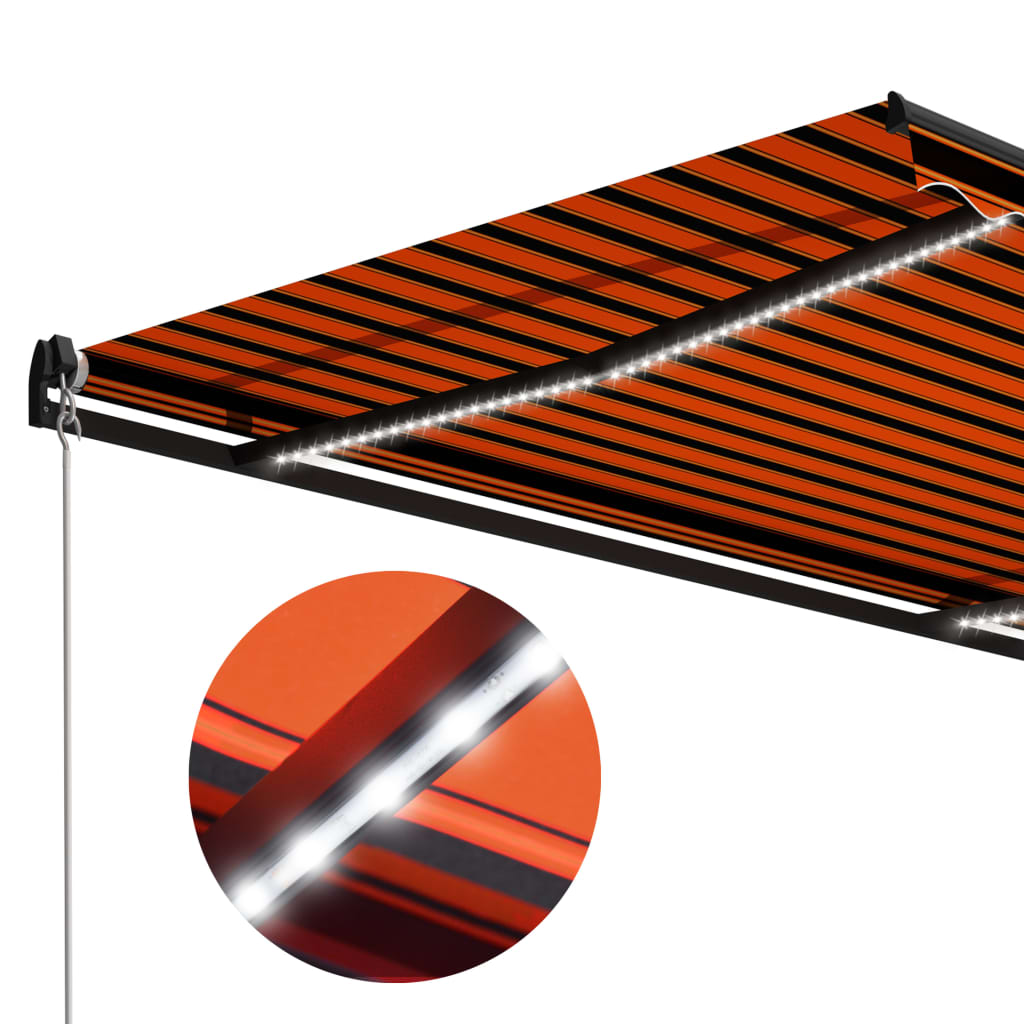 Copertină retractabilă manual LED, portocaliu/maro, 350x250 cm