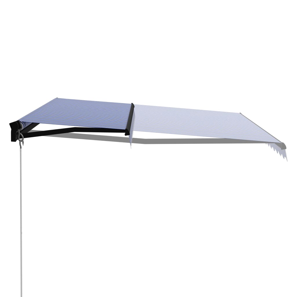 vidaXL Copertină retractabilă manual cu LED, albastru/alb, 450x300 cm