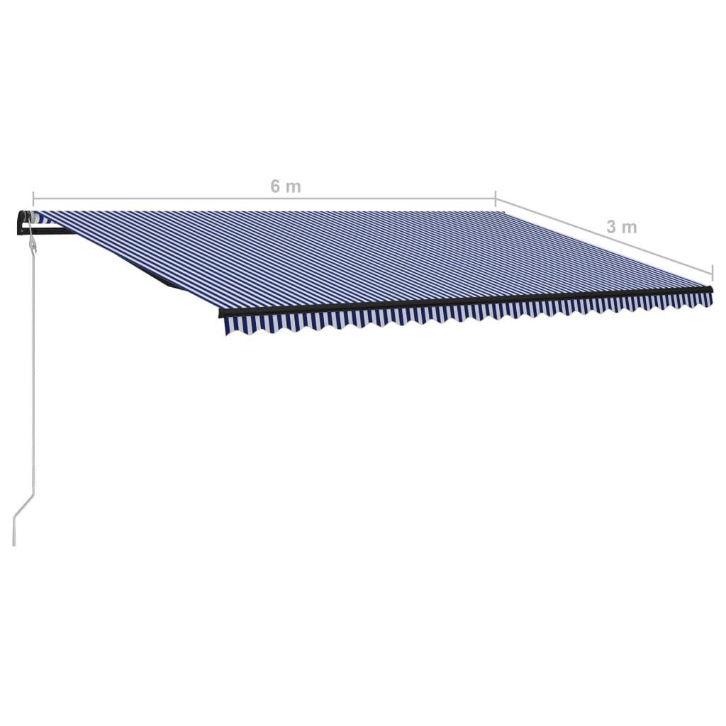 Copertină retractabilă automată, albastru și alb, 600x300 cm