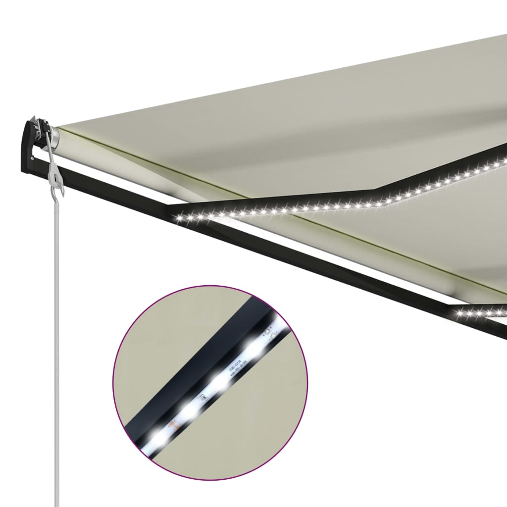 Copertină retractabilă cu senzor vânt & LED, crem, 400x300 cm