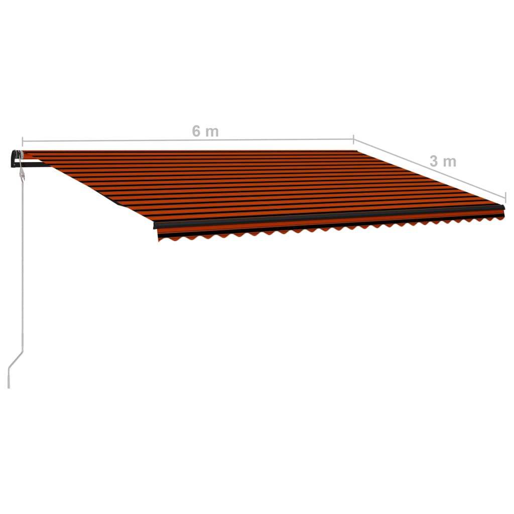 Copertină retractabilă senzor vânt & LED oranj/maro, 600x300 cm