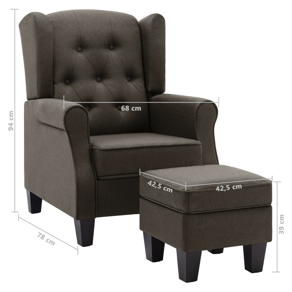 Fotoliu cu taburet pentru picioare, gri taupe, material textil