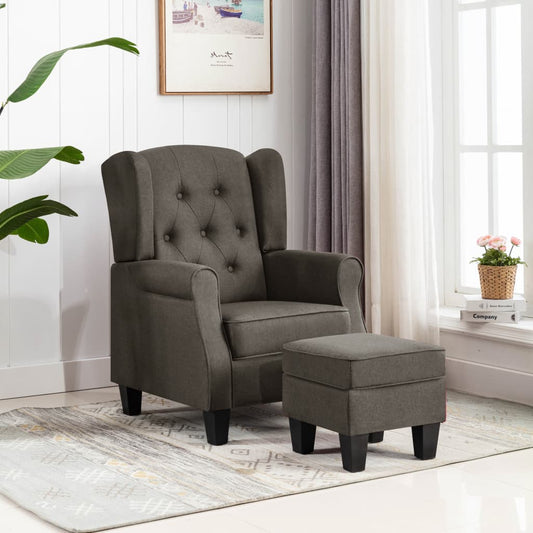 Fotoliu cu taburet pentru picioare, gri taupe, material textil
