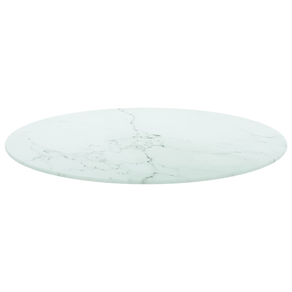 Blat masă alb Ø60x0,8 cm, sticlă securizată cu design marmură