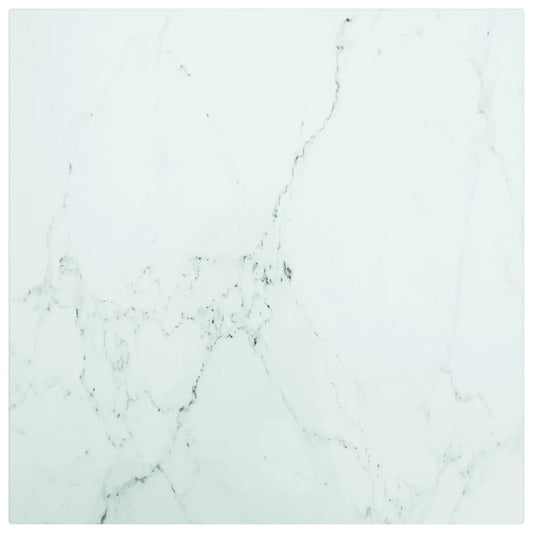 Blat masă alb 40x40 cm 6 mm sticlă securizată design marmură