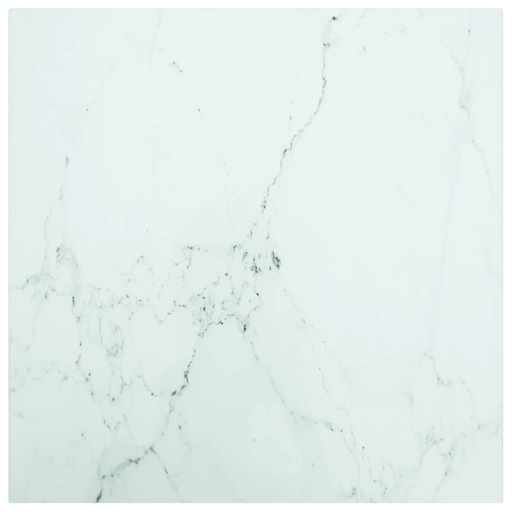 Blat masă alb 50x50 cm 6 mm sticlă securizată design marmură