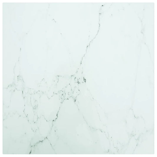 Blat masă alb 50x50 cm 6 mm sticlă securizată design marmură