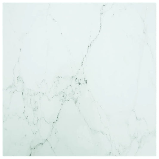 Blat masă alb 80x80 cm 6 mm sticlă securizată design marmură
