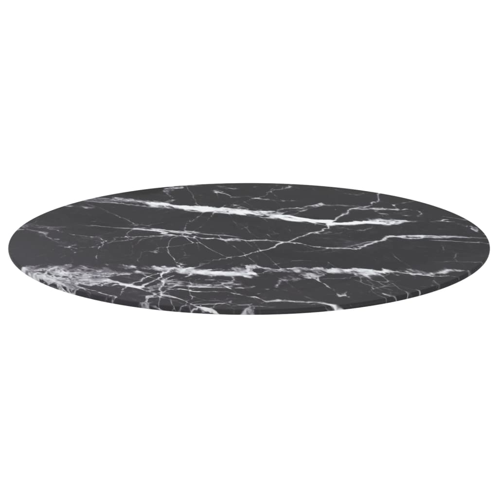 Blat masă negru Ø80x1 cm sticlă securizată cu design marmură