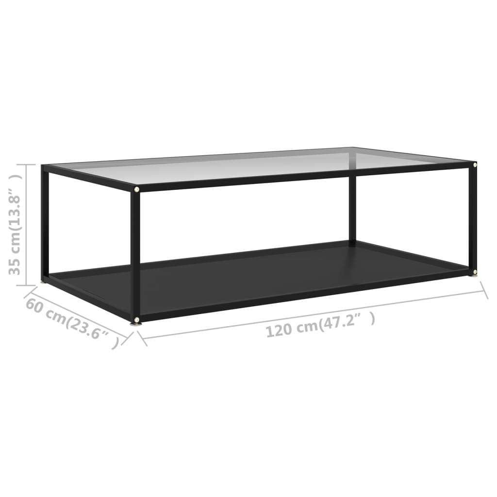 Măsuță cafea transparent/negru 120x60x35 cm sticlă securizată