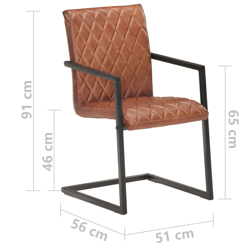 Scaune de bucătărie cantilever, 2 buc., maro, piele naturală