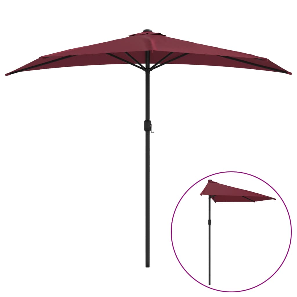 Umbrelă de balcon tijă aluminiu bordo 270x144x222 cm semirotund