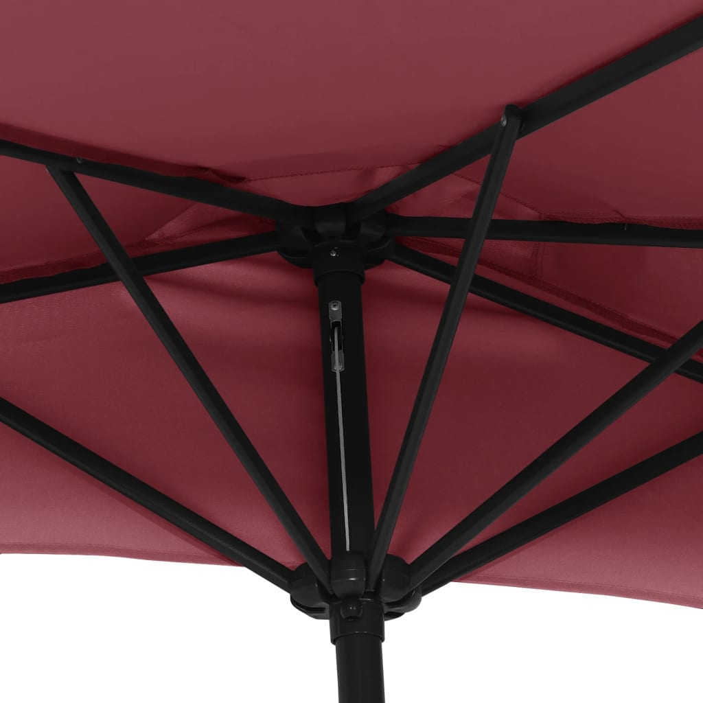 Umbrelă de balcon tijă aluminiu bordo 270x144x222 cm semirotund