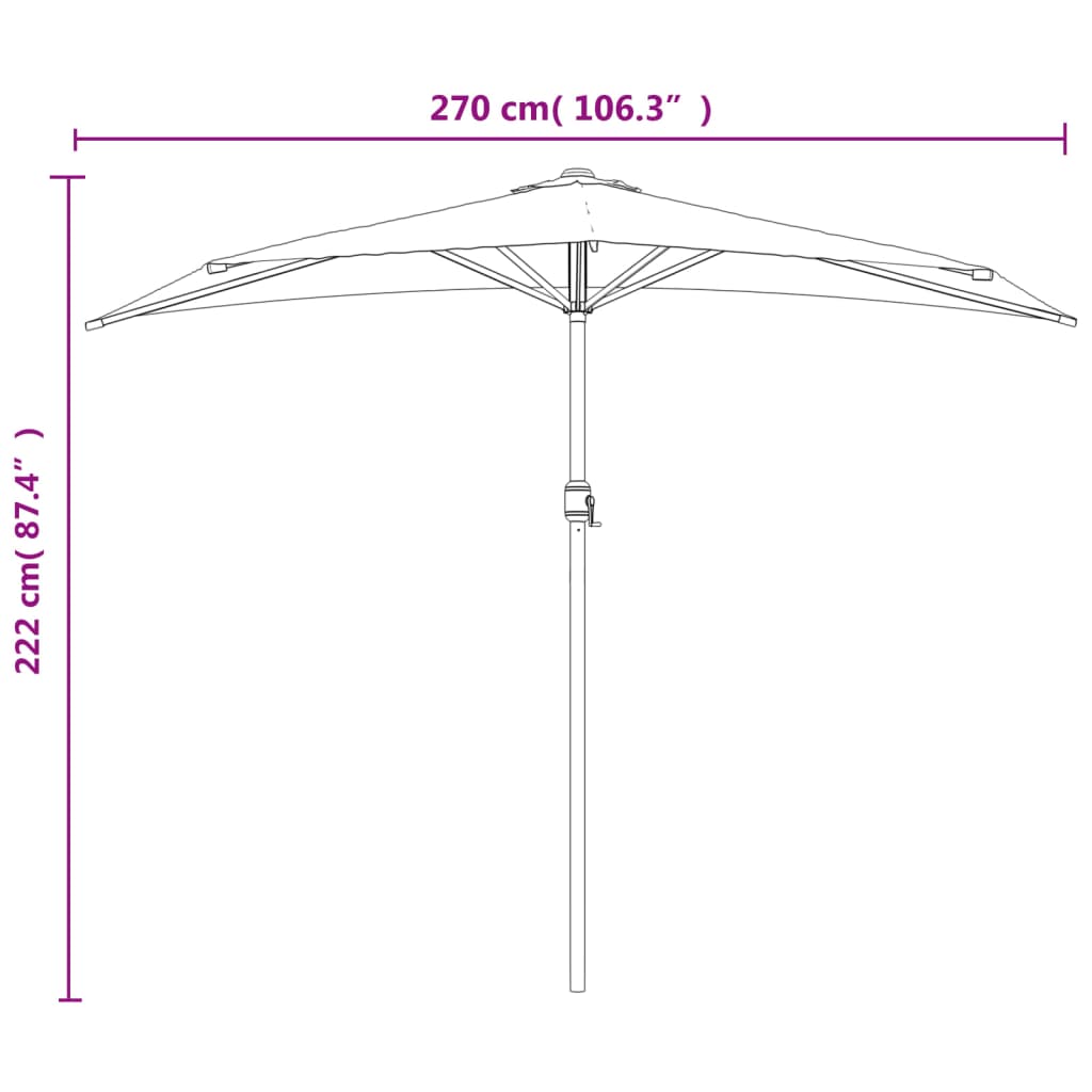 Umbrelă de balcon tijă aluminiu negru 270x144x222cm semicerc