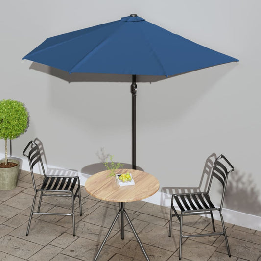 Umbrelă balcon tijă aluminiu albastru 270x144x222cm, semirotund