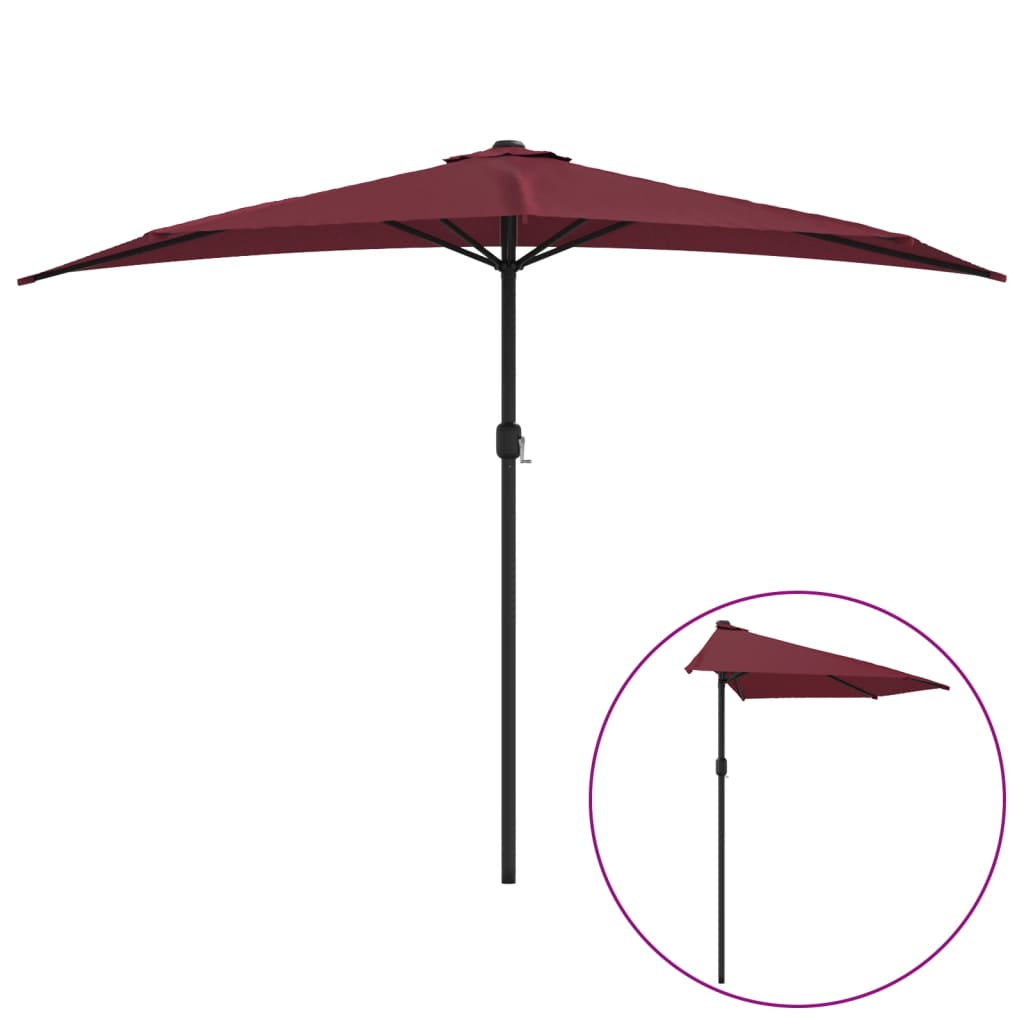 Umbrelă de balcon, tijă aluminiu bordo 300x155x223cm semirotund