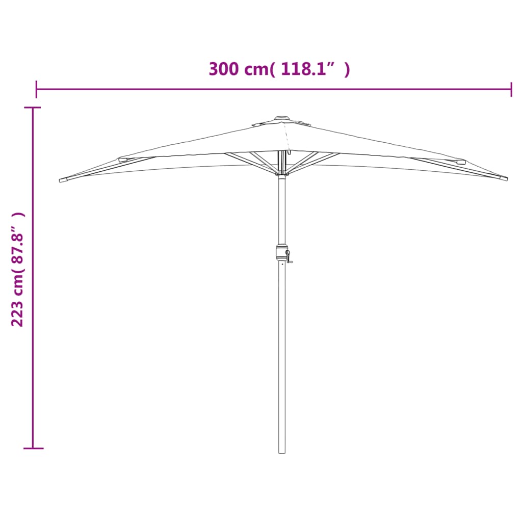 Umbrelă de balcon tijă aluminiu negru 300x155x223cm semirotund