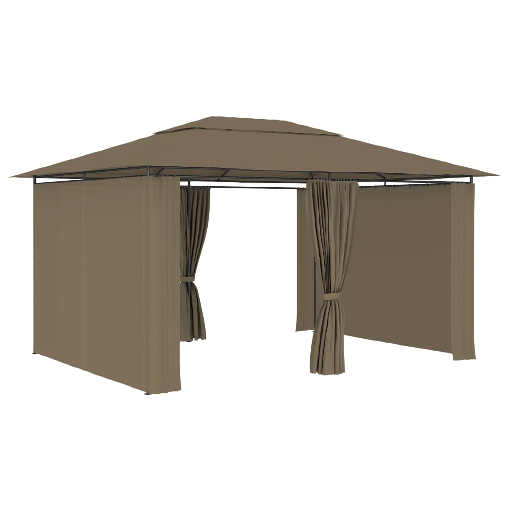 Pavilion de grădină cu perdele, gri taupe, 4 x 3 m, 180 g/m²