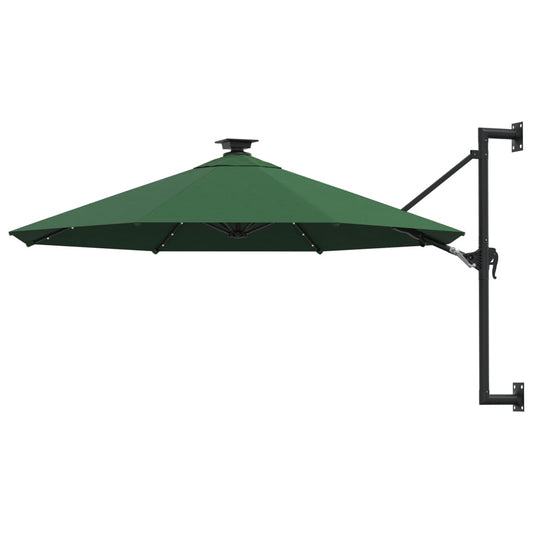 Umbrelă de soare montată pe perete cu LED-uri, verde, 300 cm