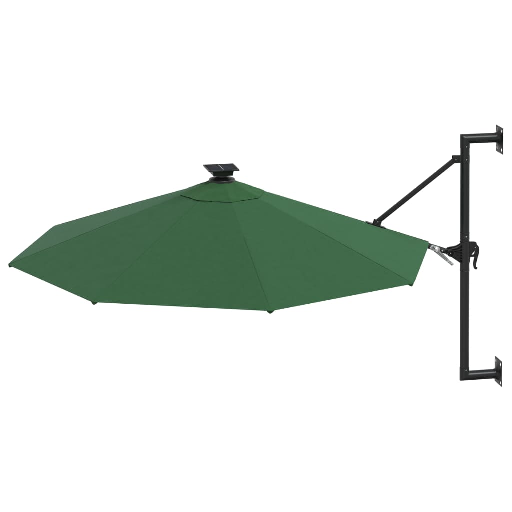 Umbrelă de soare montată pe perete cu LED-uri, verde, 300 cm