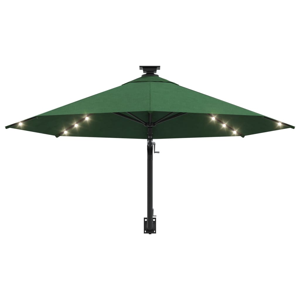 Umbrelă de soare montată pe perete cu LED-uri, verde, 300 cm