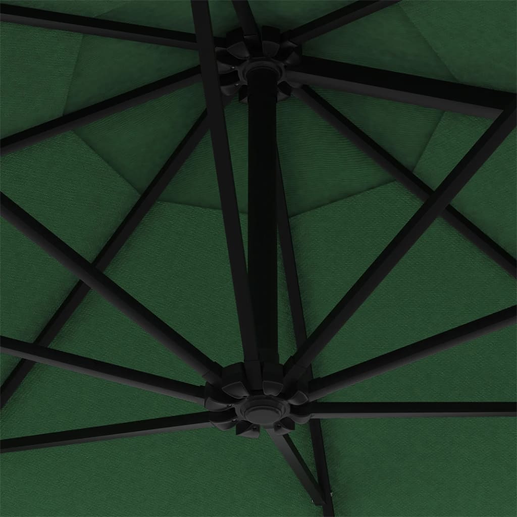 Umbrelă de soare montată pe perete cu LED-uri, verde, 300 cm