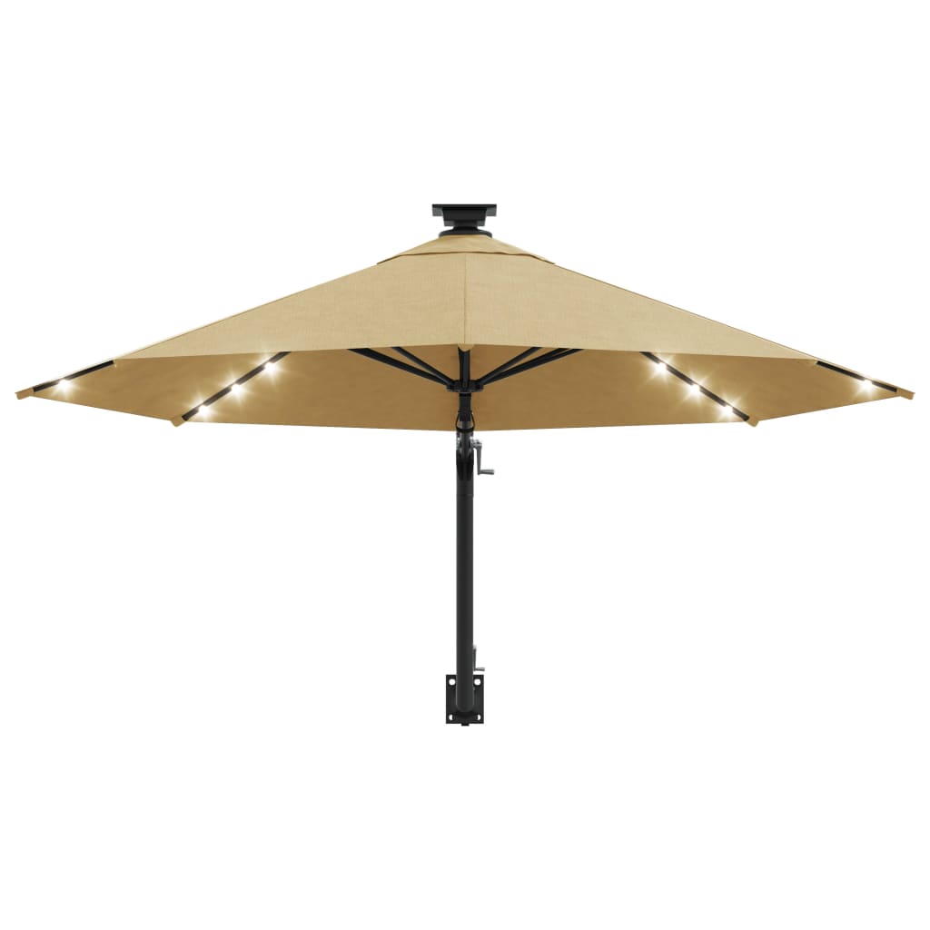 Umbrelă soare LED montaj pe perete stâlp metal gri taupe 300cm