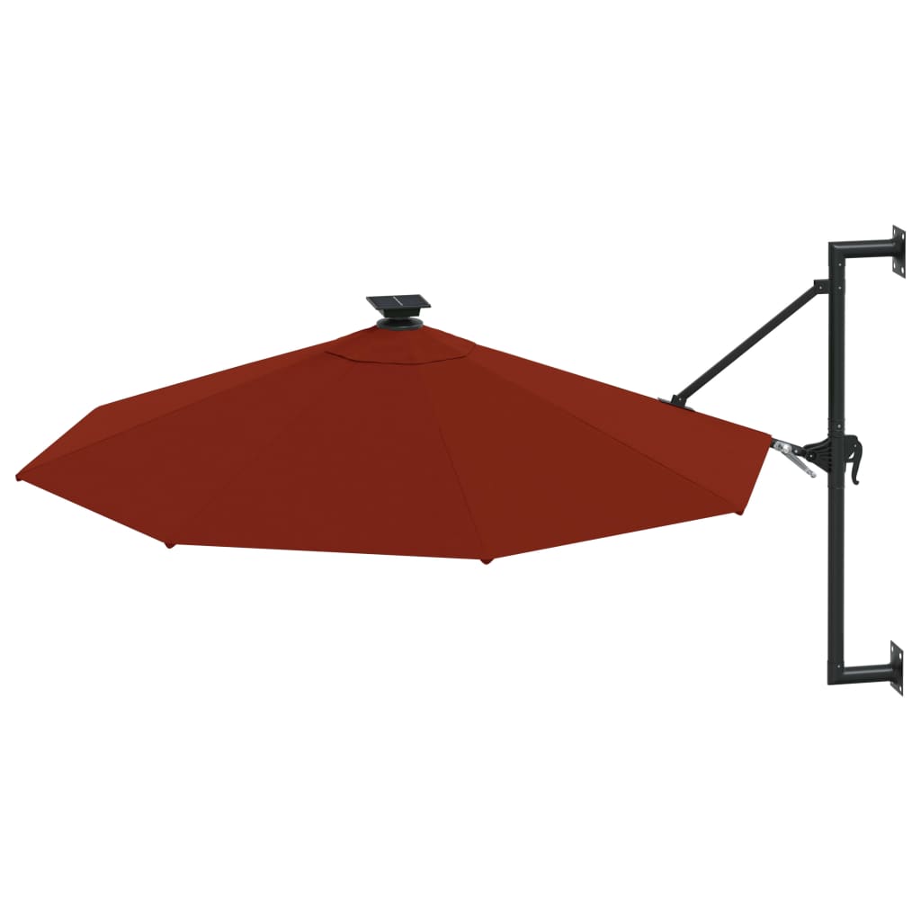 Umbrelă soare LED montaj pe perete stâlp metal cărămiziu 300cm