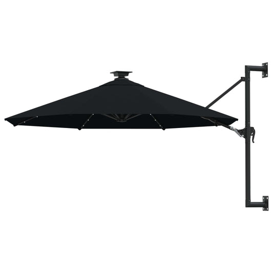 Umbrelă soare LED montaj pe perete stâlp metal negru 300 cm