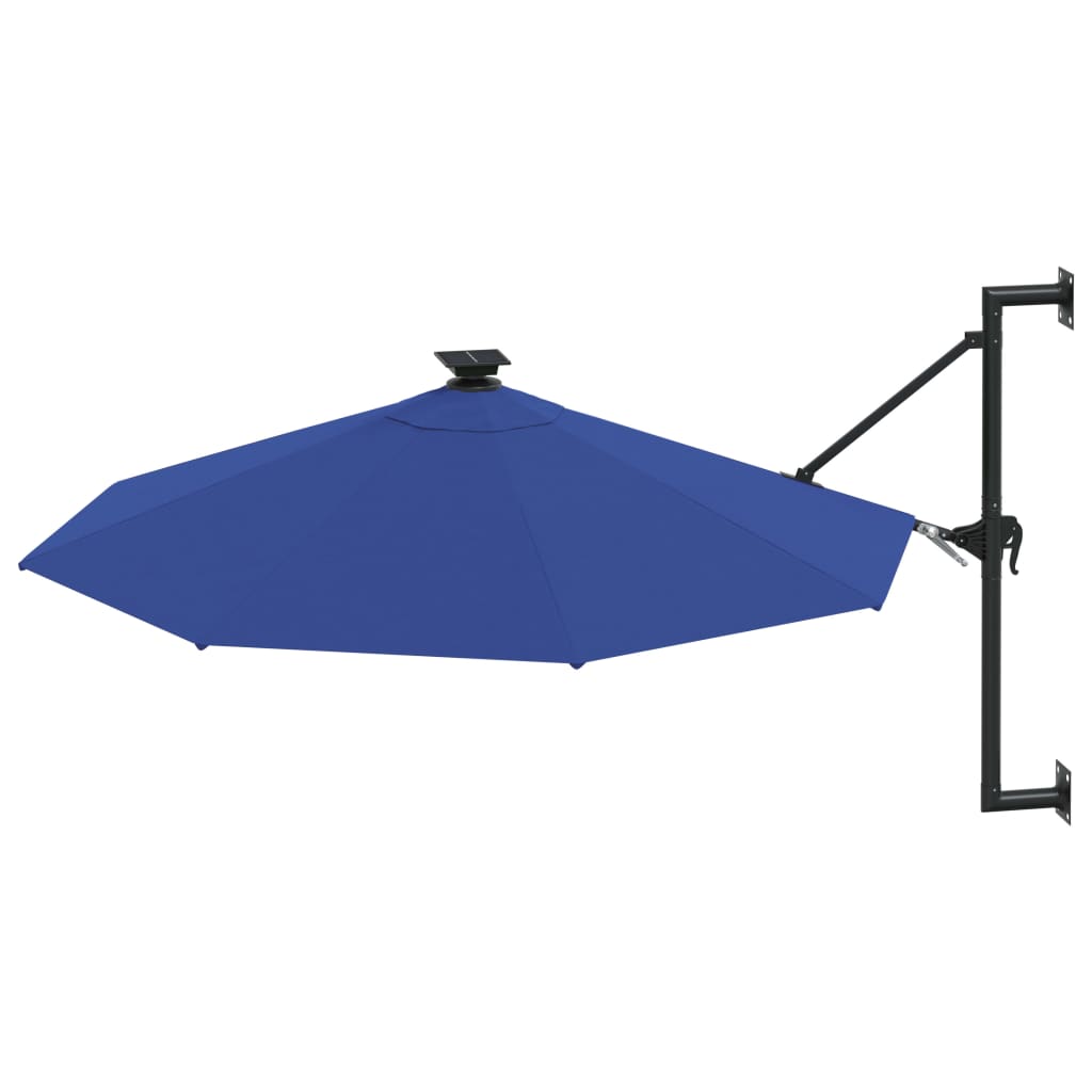 Umbrelă de soare montată pe perete cu LED-uri, albastru, 300 cm